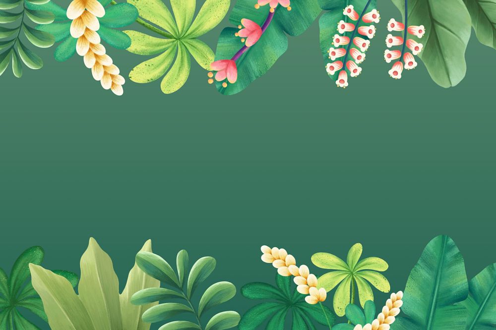 Green tropical frame background, leaf illustration