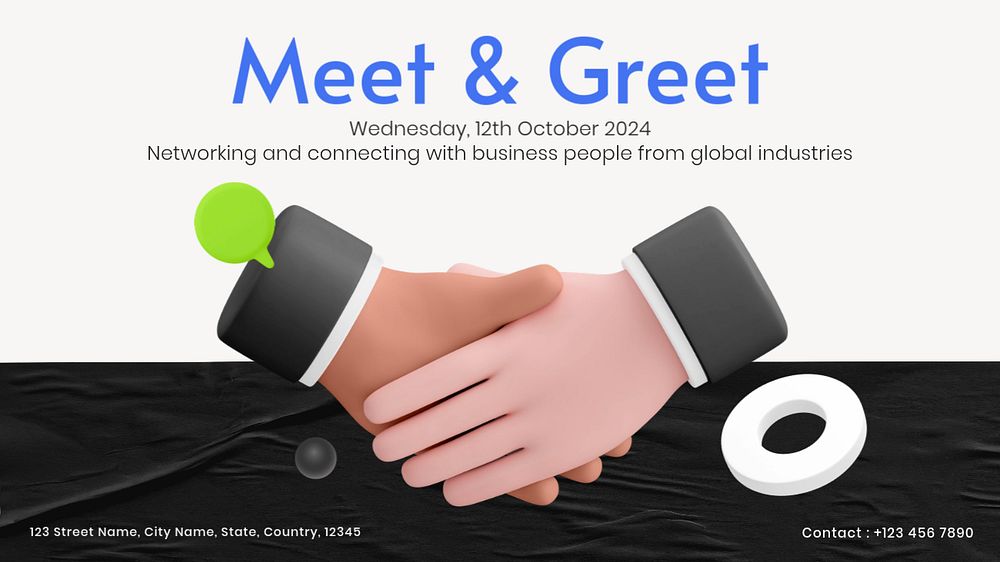 Meet and greet blog banner template, customizable design