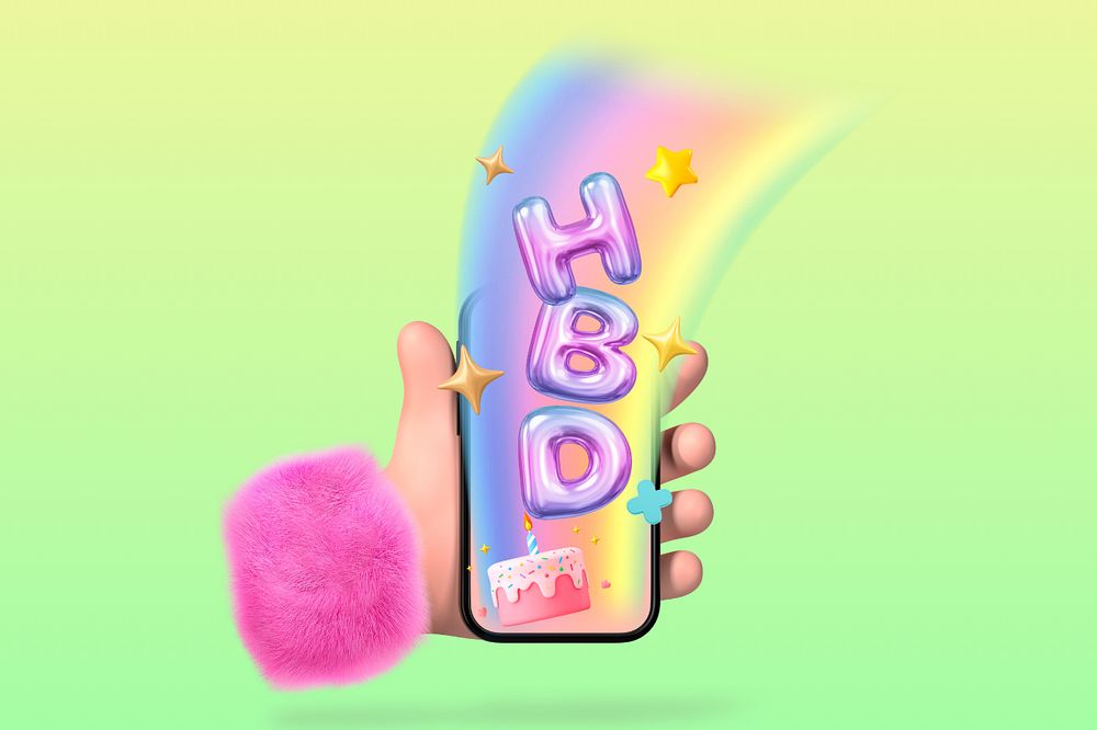 HBD 3D emoticons background, gradient green, editable design
