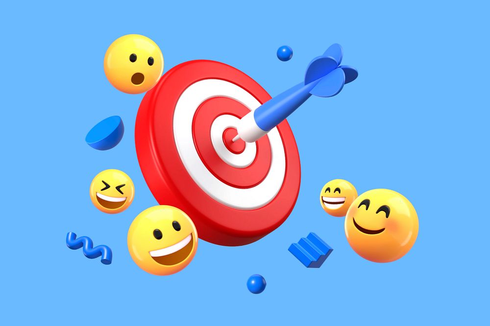 Dart hitting target, 3D emoticons, editable design