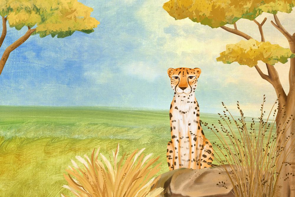 Wild cheetah background, cute animal nature illustration