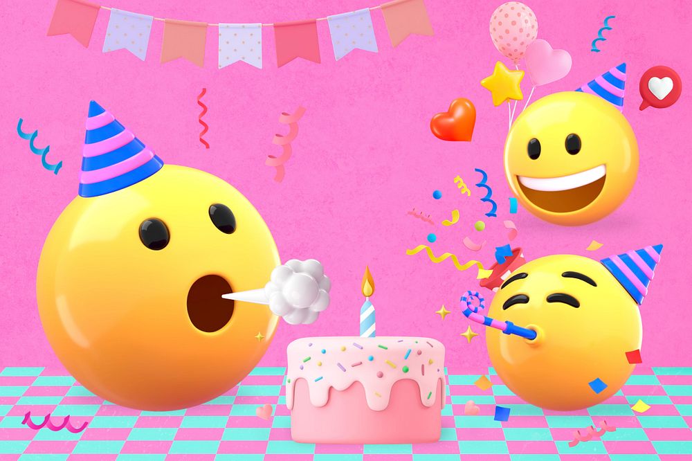 Birthday party emoticon background, 3D colorful, editable design