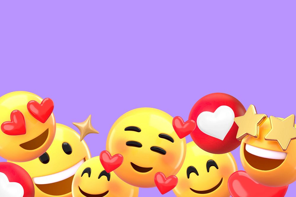 Heart-eyes emoticon border background, colorful purple, editable design