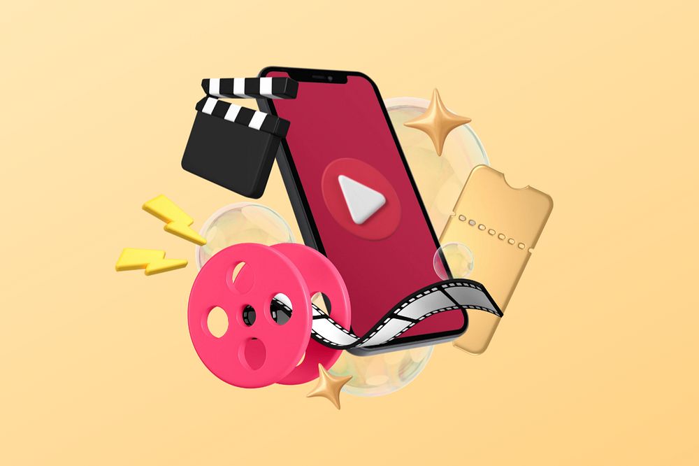 Smartphone entertainment background, 3D film reel icon, editable design