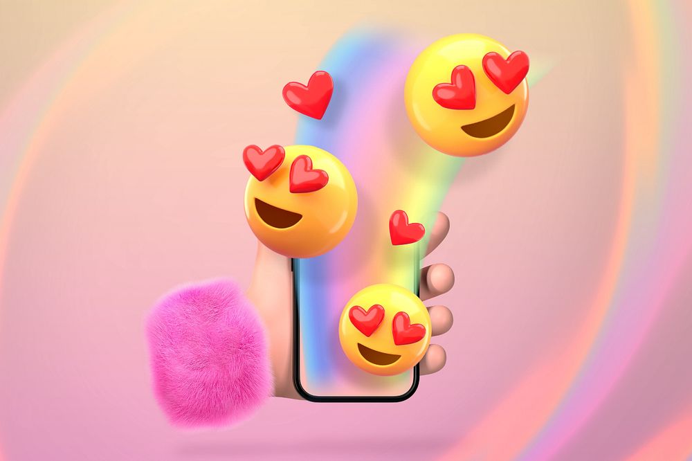 Love messages emoticons background, 3D rendering graphic, editable design