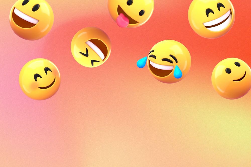 Cheerful laughing emoticons background, gradient orange, editable design