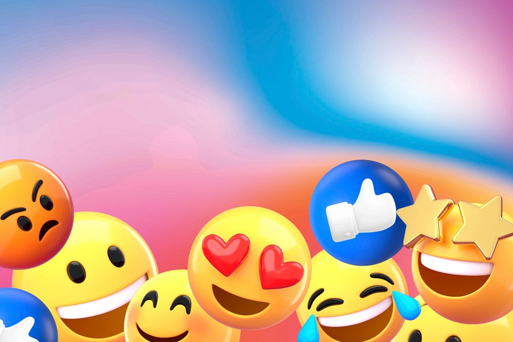 Aesthetic gradient holographic background, 3D emoticons border, editable design