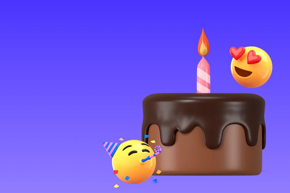 3D birthday cake background, 3D emoticons, editable design