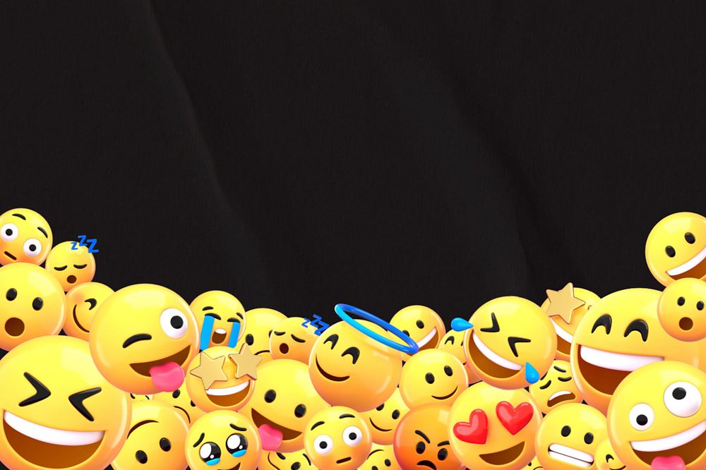 Black paper texture background, 3D emoticons border, editable design