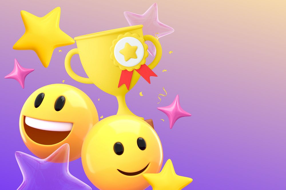 3D trophy emoticon background, winner illustration, editable design