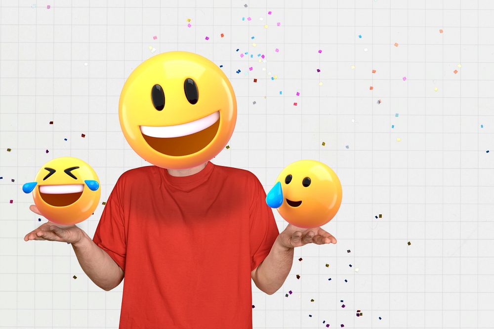 Smiling emoticon man background, gray grid pattern, editable design