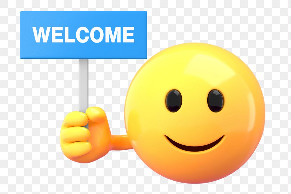 Welcome sign mockup, 3D emoji editable design