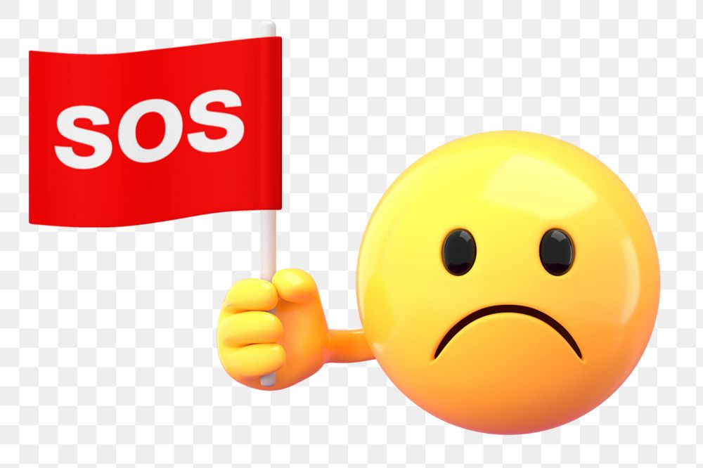 Emoji holding sos flag mockup, 3D rendered  editable design