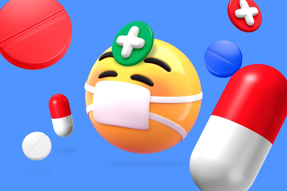 Sick emoticon background, health, medicine concept, editable design