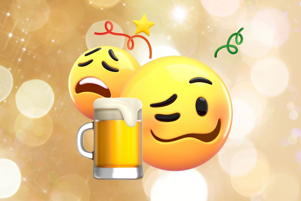 3D emoticons drinking beer celebration illustration, editable design