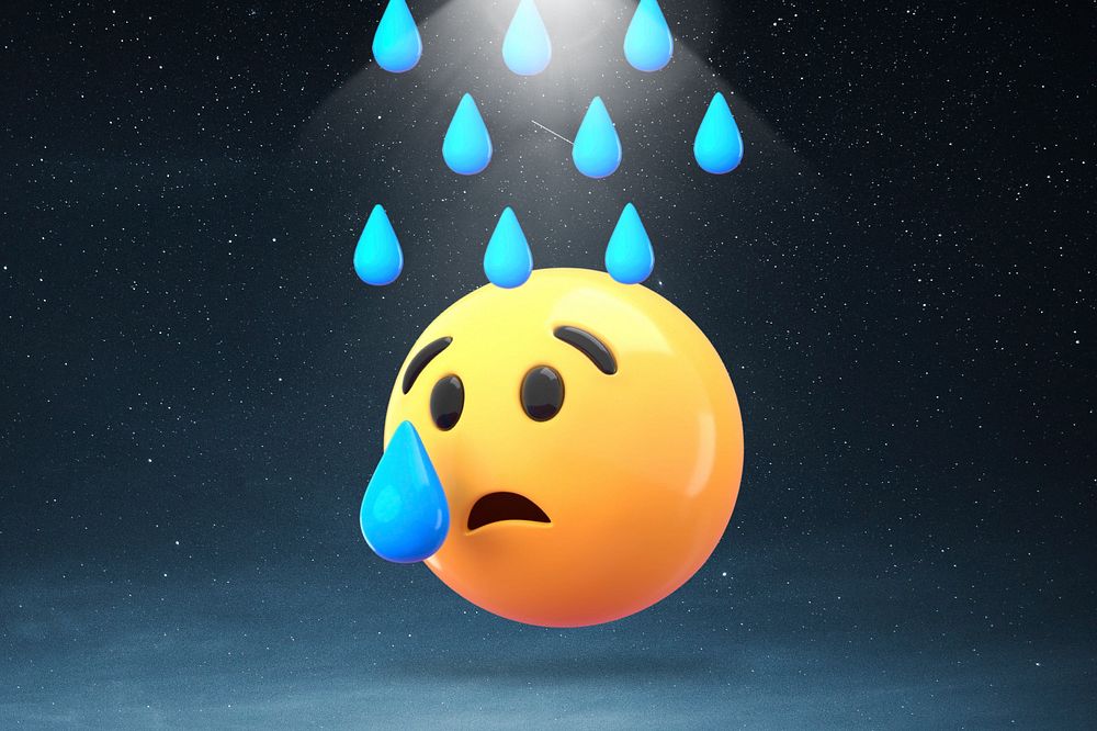 Raining crying emoticon background, weather graphic, editable design