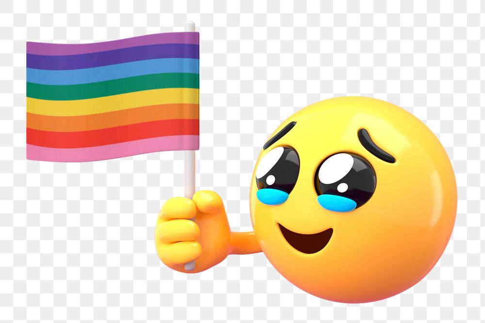 Emoticon holding LGBT flag mockup, 3D rendered  editable design