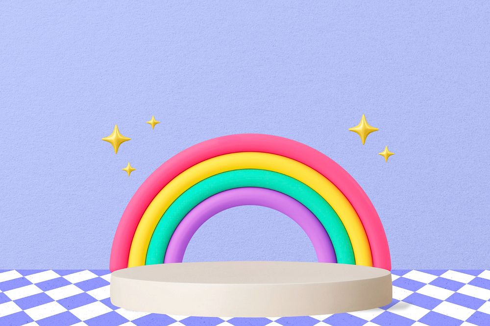 Rainbow product backdrop, blue 3D background, editable design