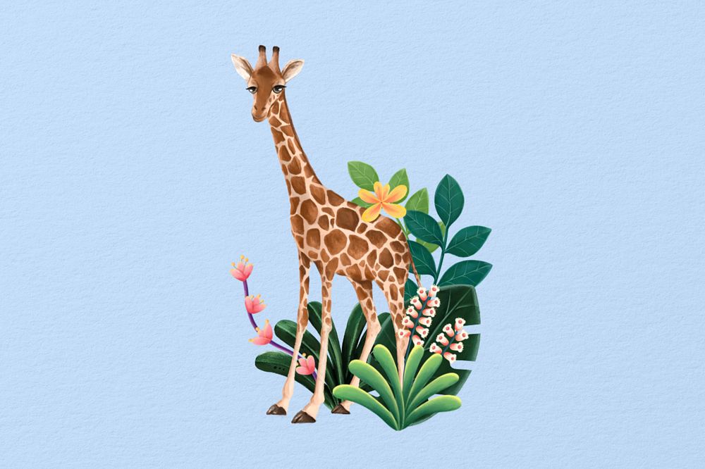 Cute giraffe background, wild animal illustration