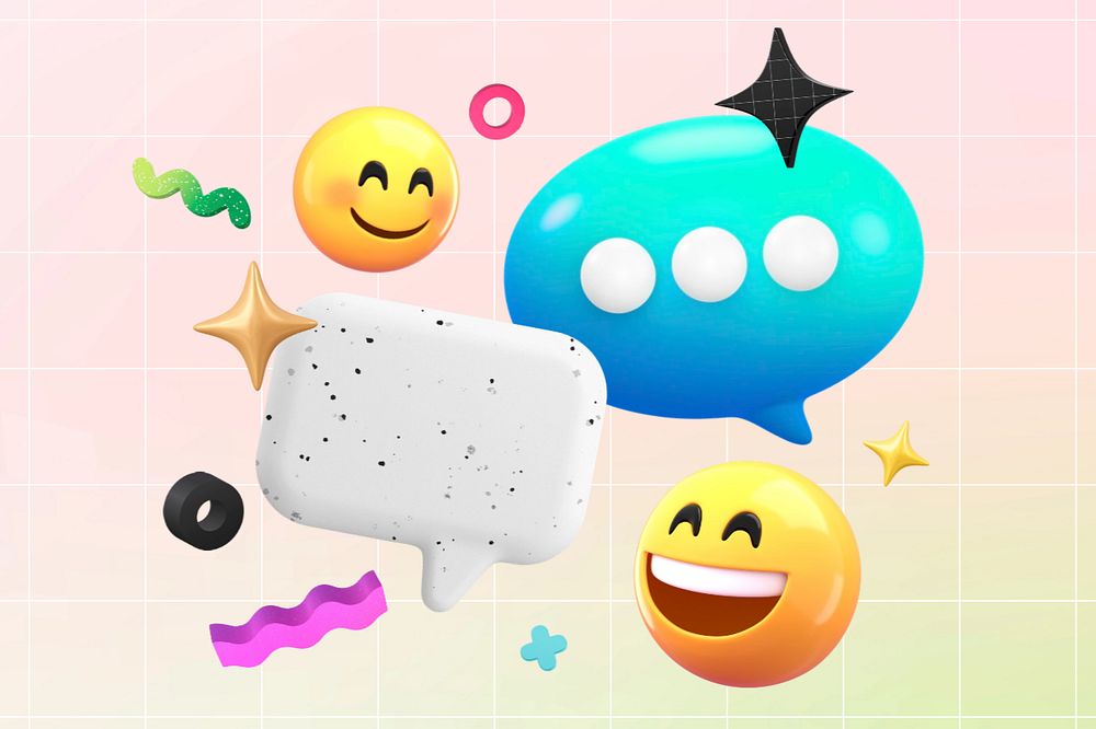 3D texting emoticons, pink gradient, editable design