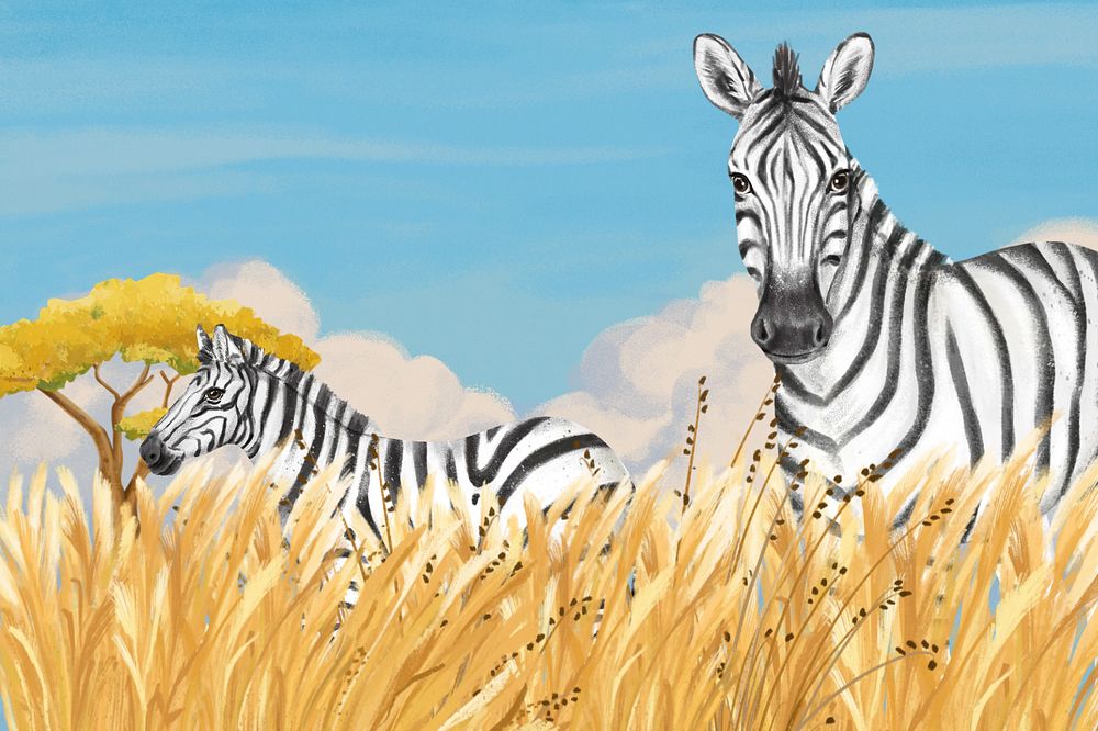 Zebra wildlife background, animal illustration