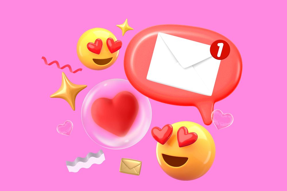 Love messages, 3D emoticons graphic, editable design