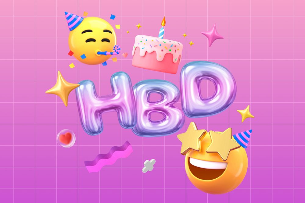 HBD 3D emoticons background, pink grid pattern, editable design