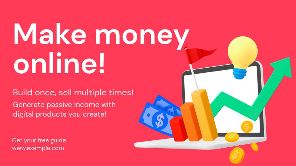 Make money online blog banner template, funky editable design
