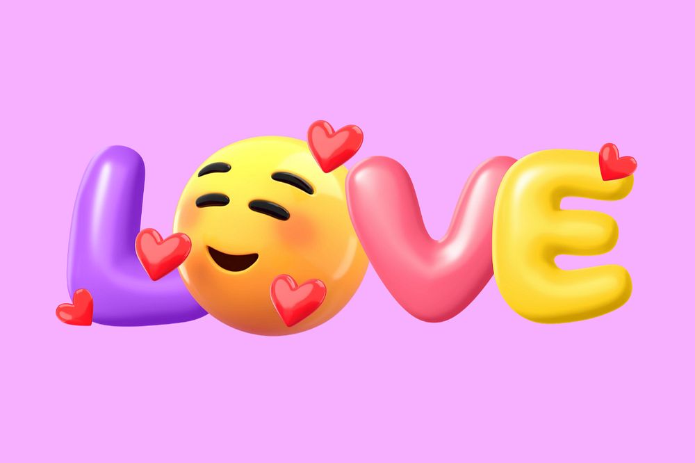 Love 3D word emoticon background, pink editable design