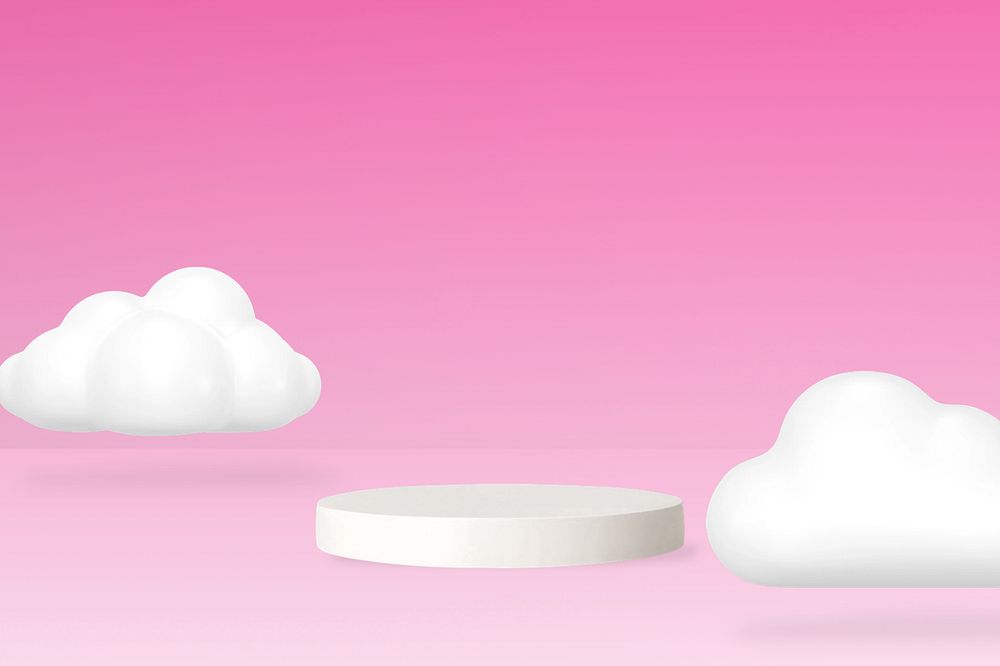 Pink product backdrop, 3D clouds, editable design