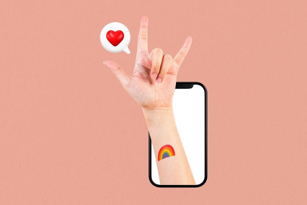 ILY hand sign background, LGBTQ love image, editable design