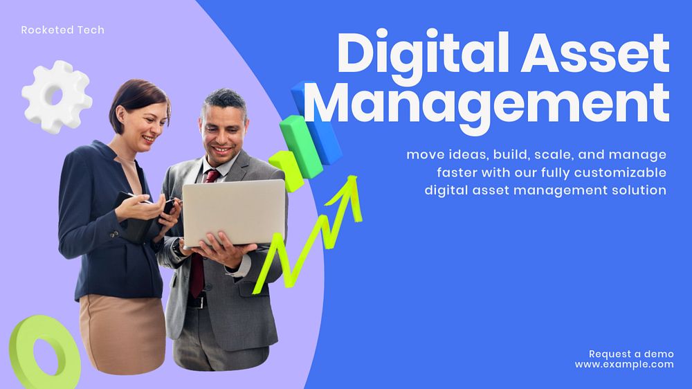 Digital asset management blog banner template, customizable design