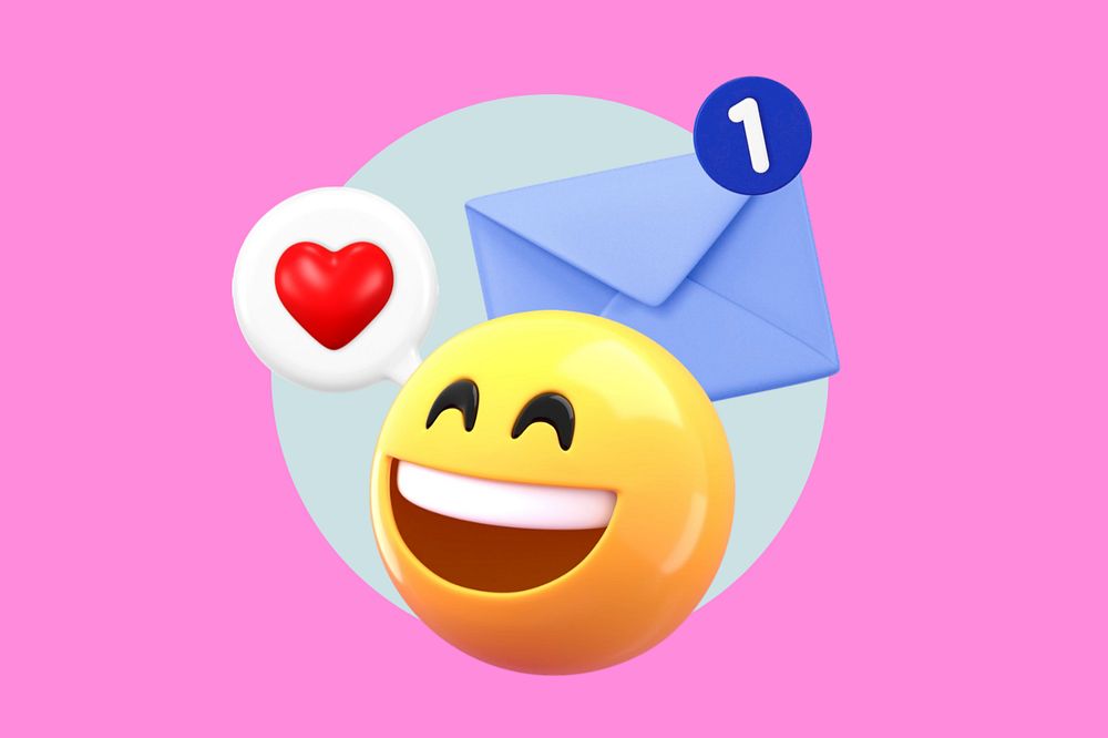 Love messages emoticons background, 3D rendering, editable design