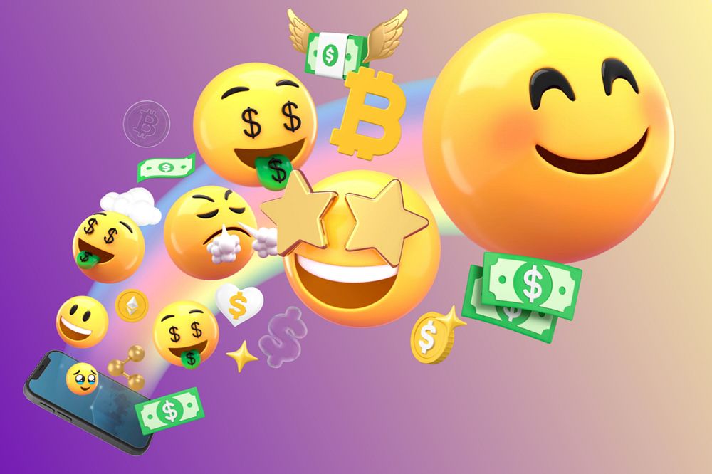 E-commerce growing revenue, 3D money emoticons, editable design