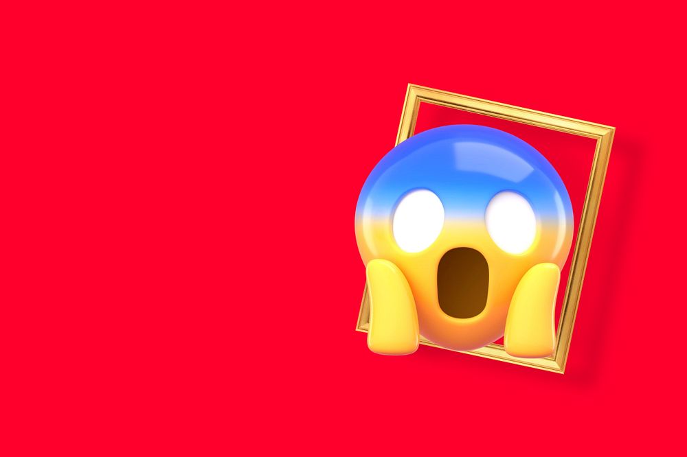 Shocking emoticon red background, 3D border, editable design