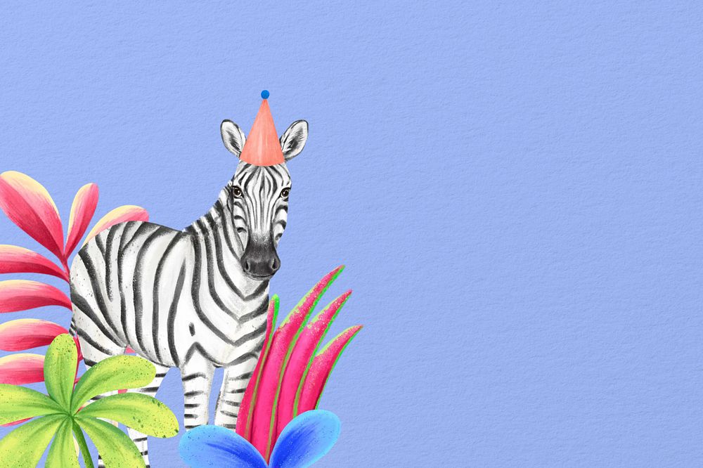 Birthday party zebra background, animal illustration