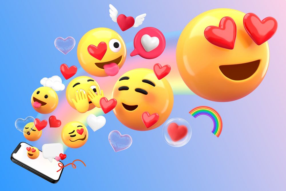 Love messages background, 3D emoticons, editable design