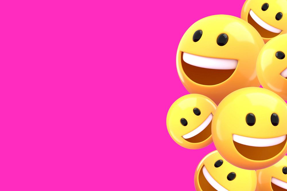 Pink smiling emoticons background, 3D border, editable design