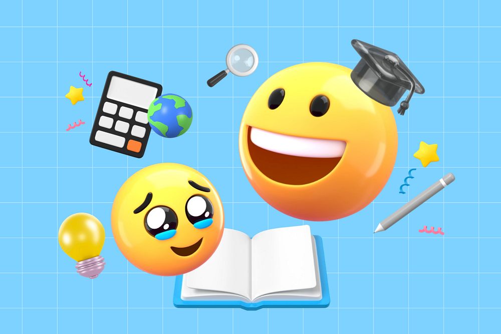 Education 3D emoticons illustration, editable design