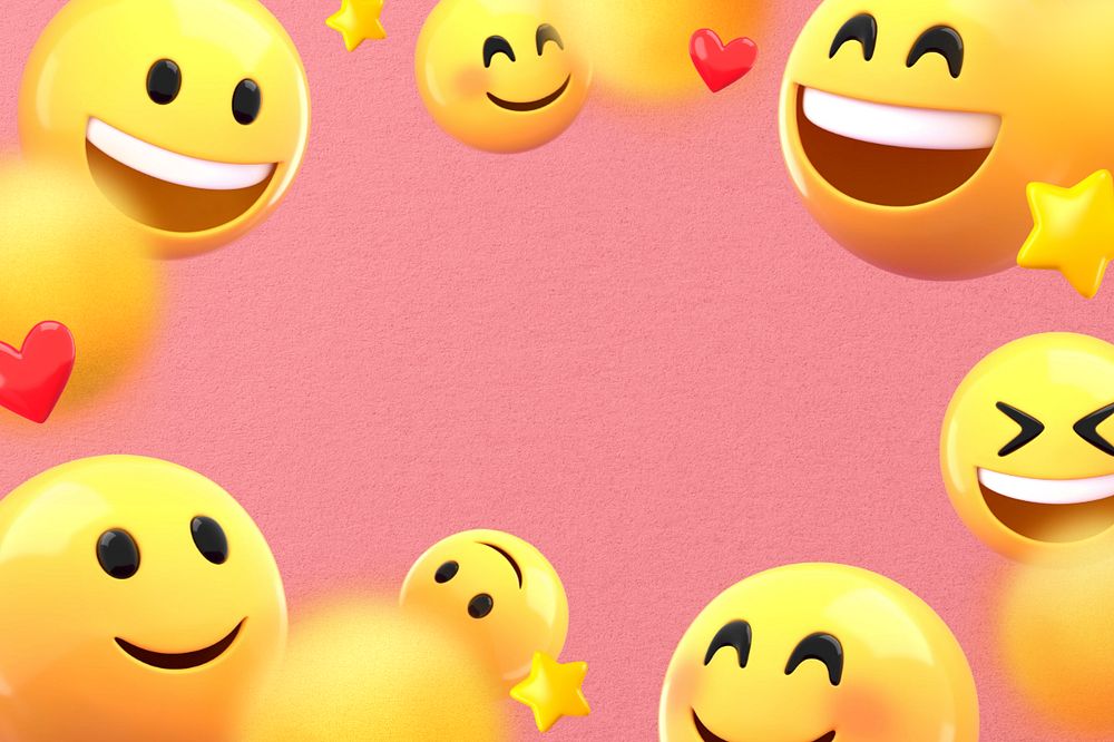 Pink emoticons frame background, happy smiling faces, editable design