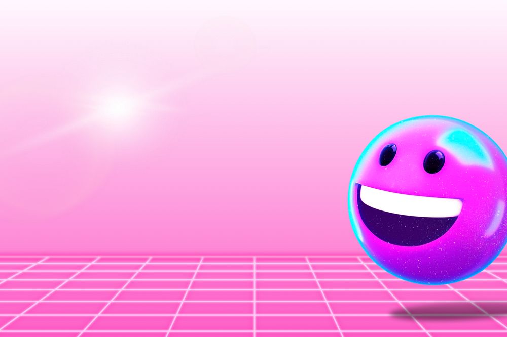 Smiling emoticons background, pink grid border, editable design