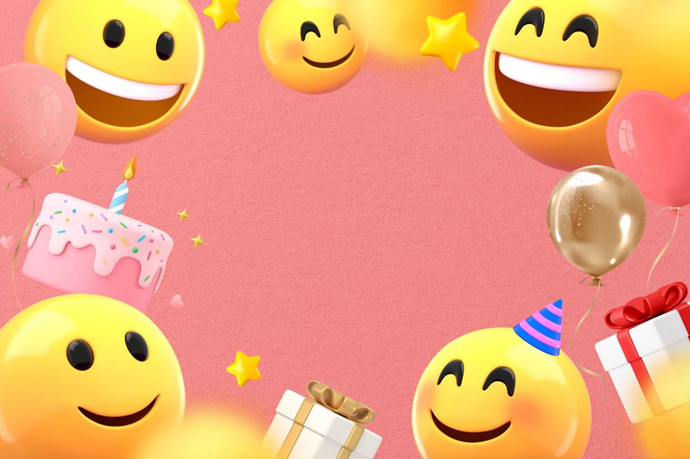 Pink party emoticons background, 3D frame, editable design
