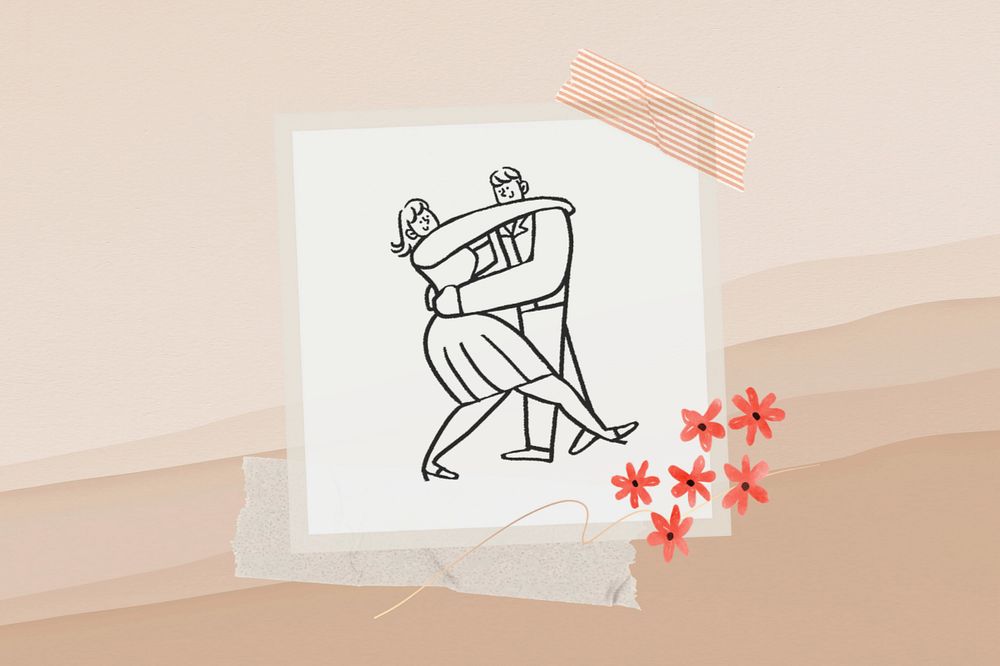 Dancing couple doodle background, love graphic, editable design