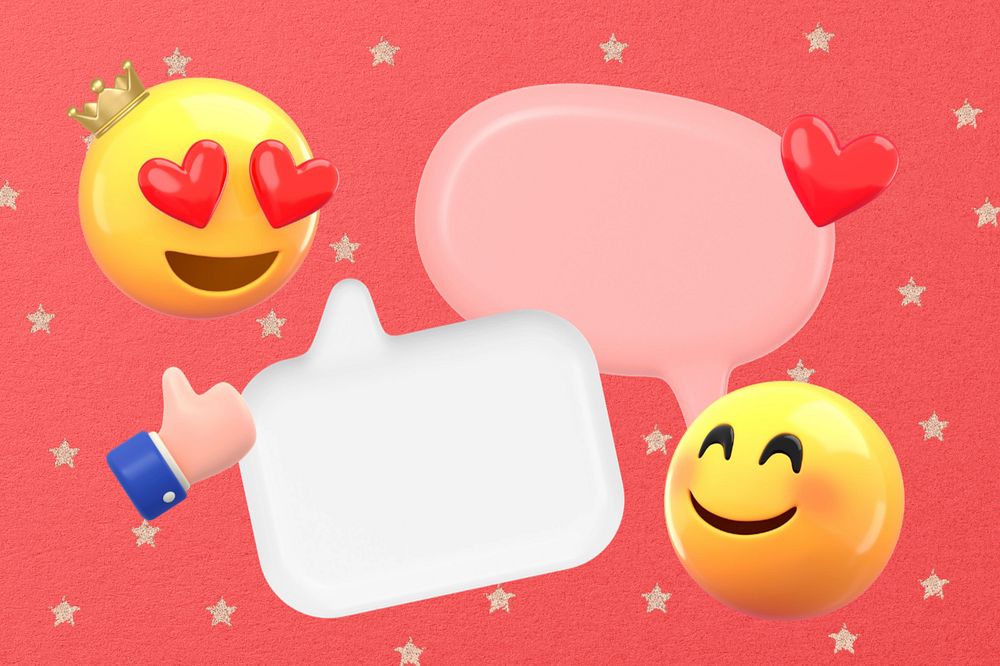 Valentine's messages background, 3D speech bubbles emoticons, editable design