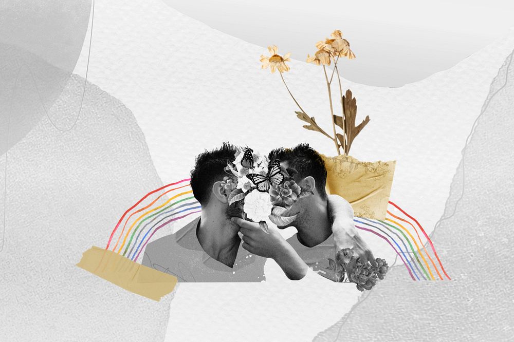 Gay couple kissing background, LGBTQ community, editable design