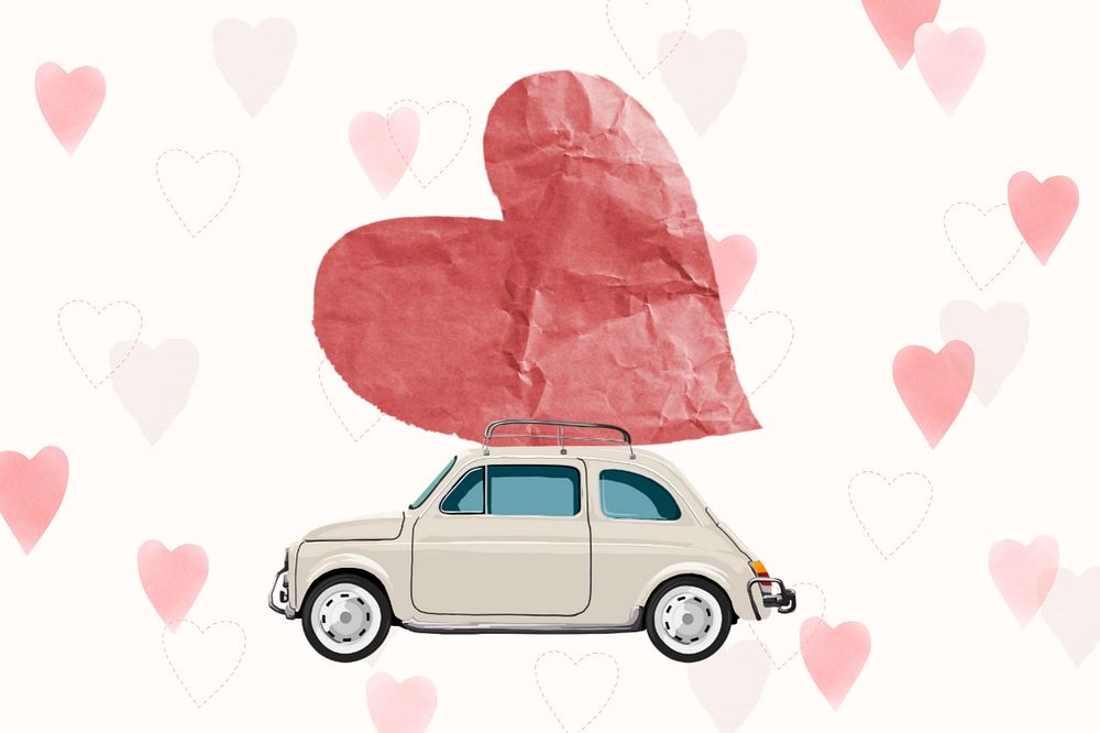 Cute Valentine's background, heart on car graphic, editable design