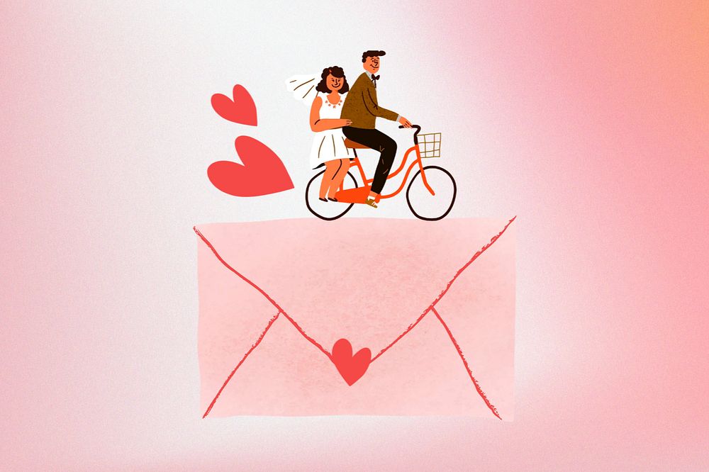 Cute wedding invitation background, love letter illustration, editable design