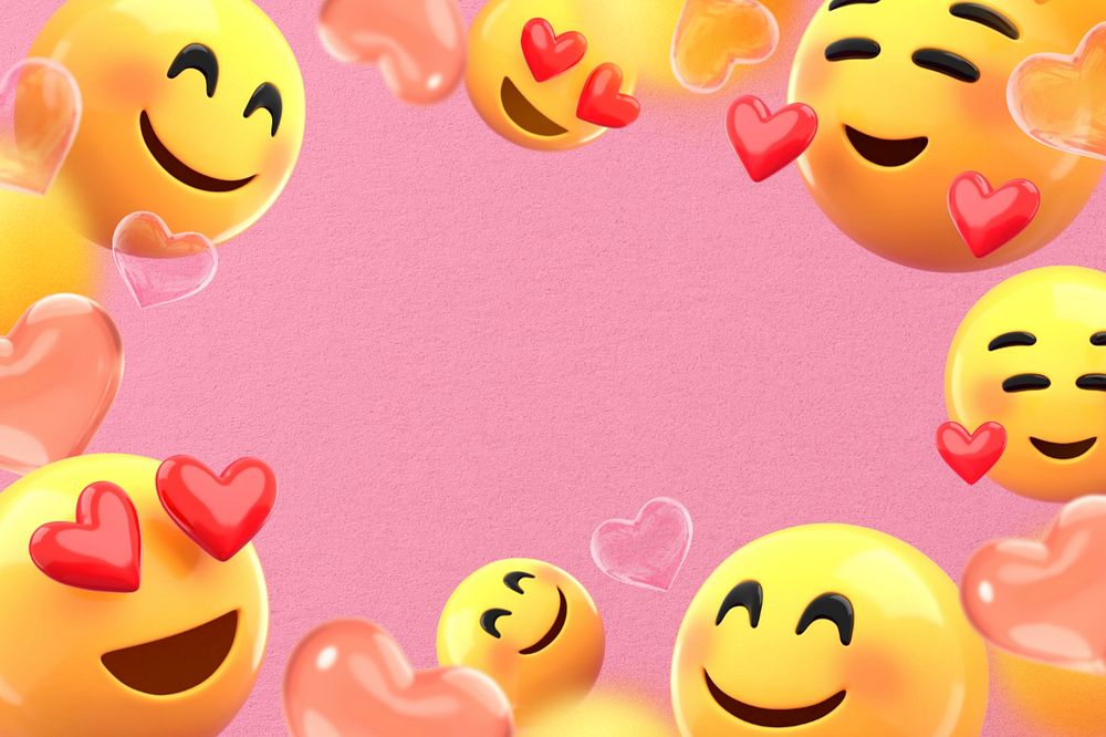 Pink emoticons frame background, happy smiling faces, editable design