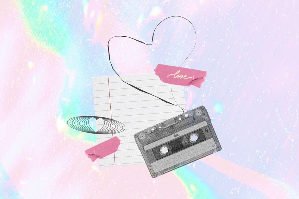 Love cassette tape background, aesthetic Valentine's remix, editable design