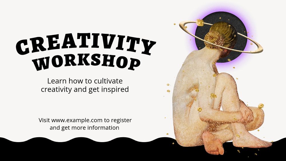 Creativity workshop blog banner template, funky editable design